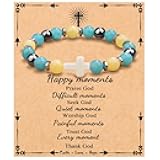 JoycuFF Cross Bracelet for Women Christian Faith Gifts Catholic ReligiousEaster Christian Jewelry, Meaningful Baptism Communion Natural Beads Bracelets