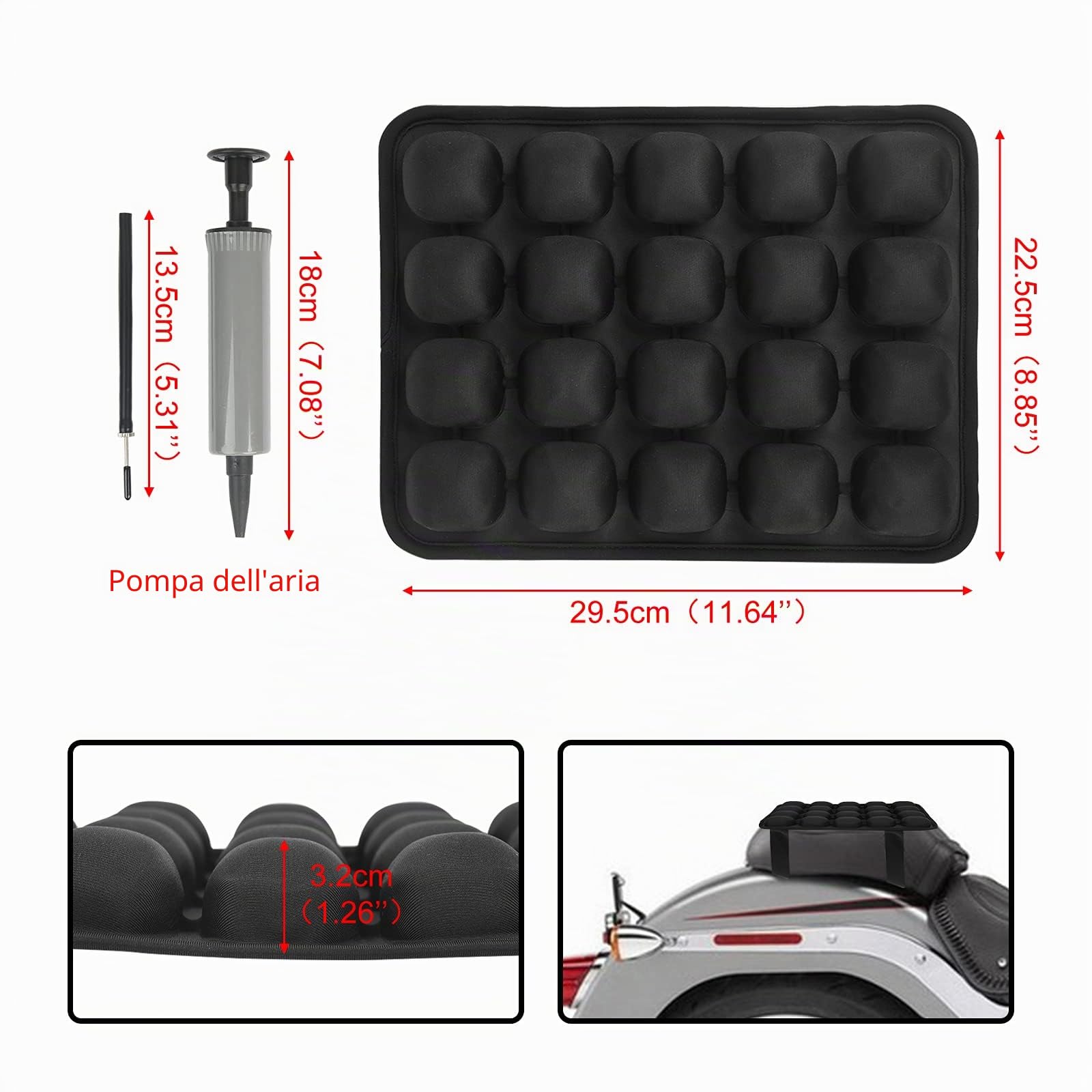 Cuscino per Sella Moto, Aria Sedile Tampone Acqua Raffreddamento Cuscino Sedile per Selle Crociera Cruiser (30 X 23 cm per Passagiere)