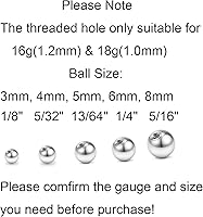 Vista 2 de QWALIT - Bolas de repuesto de acero inoxidable de 16 calibre y 14 calibre para pendientes de labret, aretes, joyería de perforación, anillos