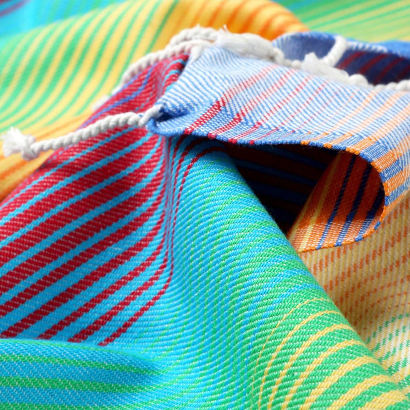 Rainbow Beach Bath Towel - 100% Turkish Cotton - Sand Resistant Highly Absorbent Fast Drying Super Soft - Boho Bohemian Towels Peshtemal Blanket Pareo Sarong Multi Color Yellow Red Blue Orange