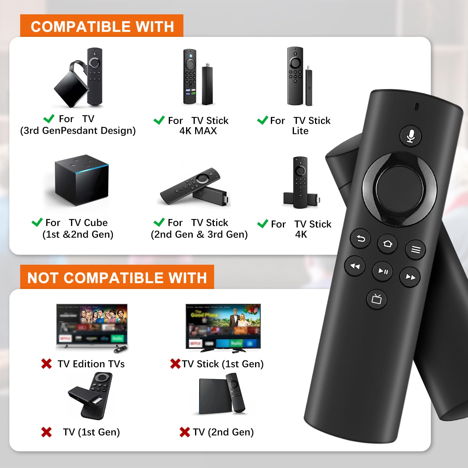 Telecomando Vocale Intelligente (2 Gen) per AMZ-Fire-TV-Stick (2nd Gen & 3rd Gen), Fires-TV-Lite & 4K & 4K Max, Fire-TV-Cube (2nd Gen & 3rd Gen)