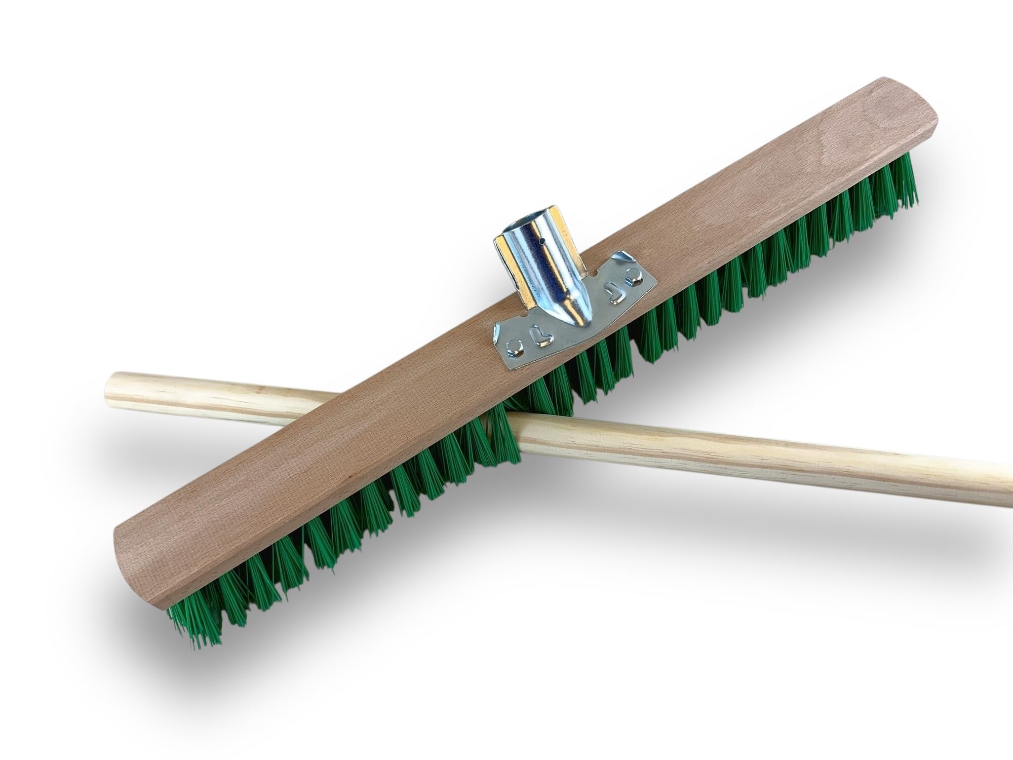 Balai de Jardinage 60 cm Manche Bois 1,40 m Fibre PVC Verte Résistante Sortie 70 mm Kibros VC218M