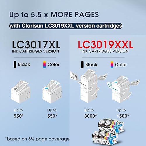 Miniatura 2 de Clorisun LC3019XXL LC3017 - Cartuchos de tinta de repuesto para Brother LC3019 LC3017 con impresora Brother MFCJ6930DW J5330DW J6530DW J6730DW