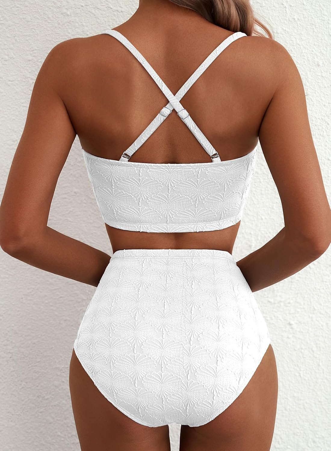 Herseas Women's Seashell Textured Bikini Sets Knotted Front 2 Piece Swimsuits Ruffle Trim Bathing Suits - Image 2