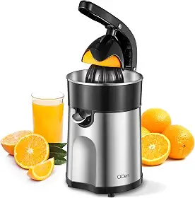 QCen Espremedor Elétrico Profissional De Frutas Cítricas Em Aço Inoxidável Escovado, 2 Cones Intercambiáveis Para Laranja, Limão E Toranja, Fácil De Limpar, Design Durável E Operação Sem Esforço