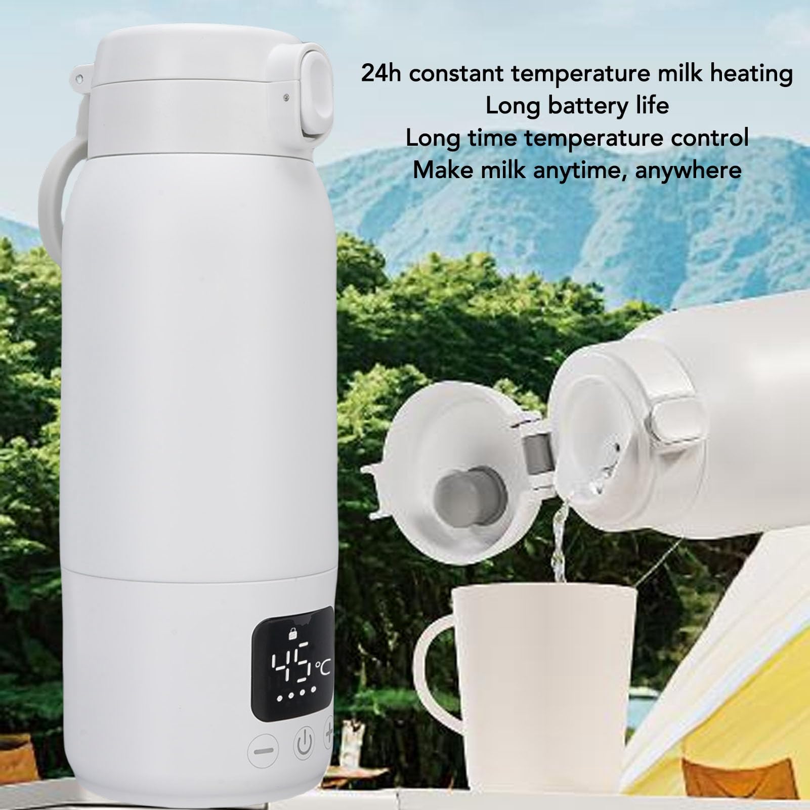 Fockety Tragbarer Milchwärmer, 316 Edelstahl Schneller Heizreisen Elektrischer Wasserkocher mit 360 ° Heizplatte und IPX6 Wassersicher, für Babymilch und Adulte Flüssigkeitszufuhr 500 Ml