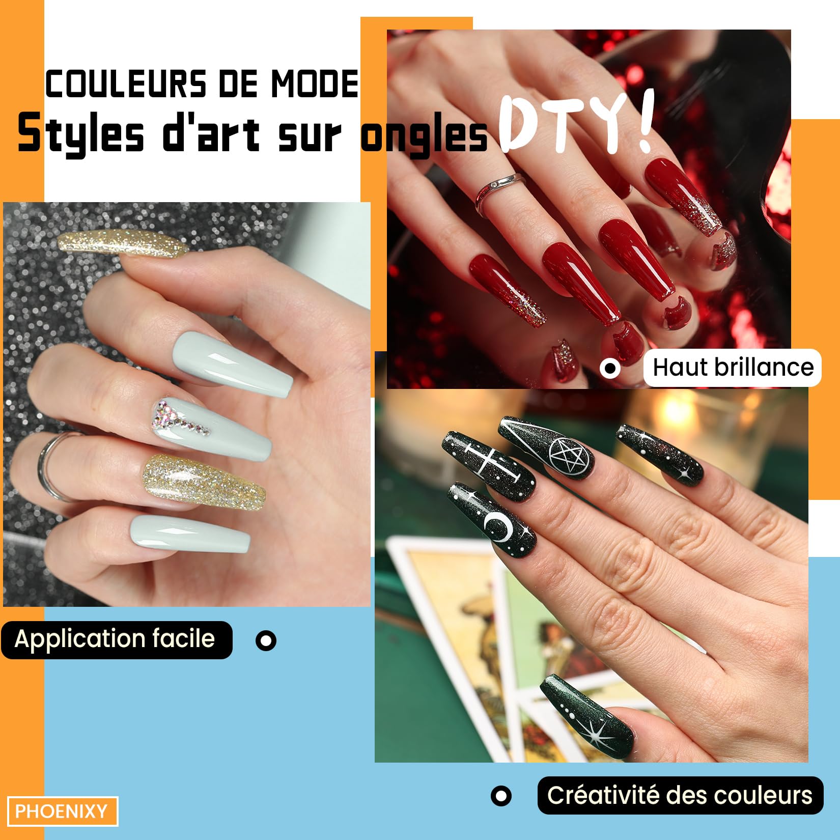 Phoenixy Vernis Semi Permanent, 60PCS Kit Vernis Semi Permanent avec Base et Top Coat de Pailleté Glossy Matte Jaune Rouge Vert Bleu Vernis à Ongles Cadeau Pour Femmes