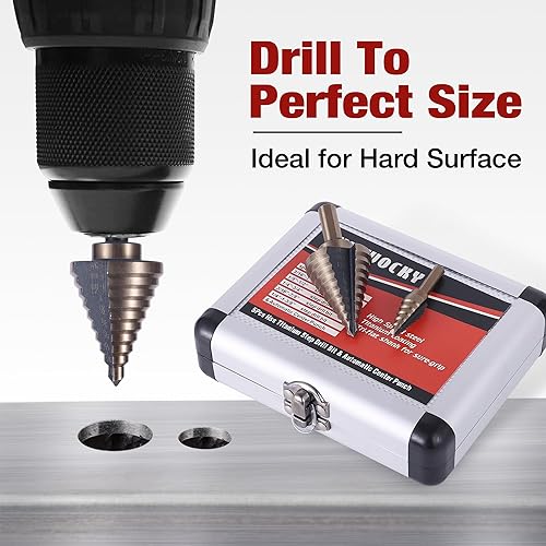 Miniatura 5 de Brocas escalonadas, 6 unidades (50 tamaños) HSS Step Unibit Juego de brocas con punzón central automático negro y dorado, cuchillas de corte doble