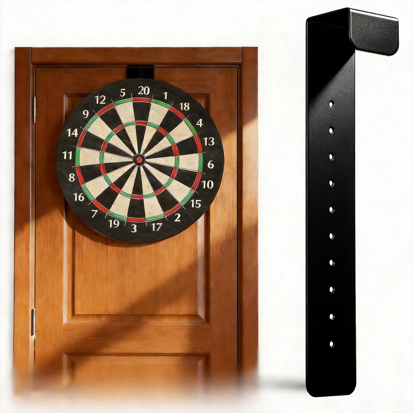 Dartboard Door Hanging Bracket, Black Powder Coated 304 Stainless Steel Dart Board Holder for Doors up to 45 mm Thick, Portable Over Door Dartboard Hanger with EVA Pads, No Wall Drilling Required