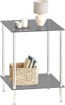 Tempered Glass Side Table, 2-Tier Acrylic End Table