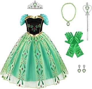 Girls Princess Dress Anna Costume Dress Cosplay Fancy Dress Up for Halloween Christmas Girls Fancy Birthday Party Coronation Dress
