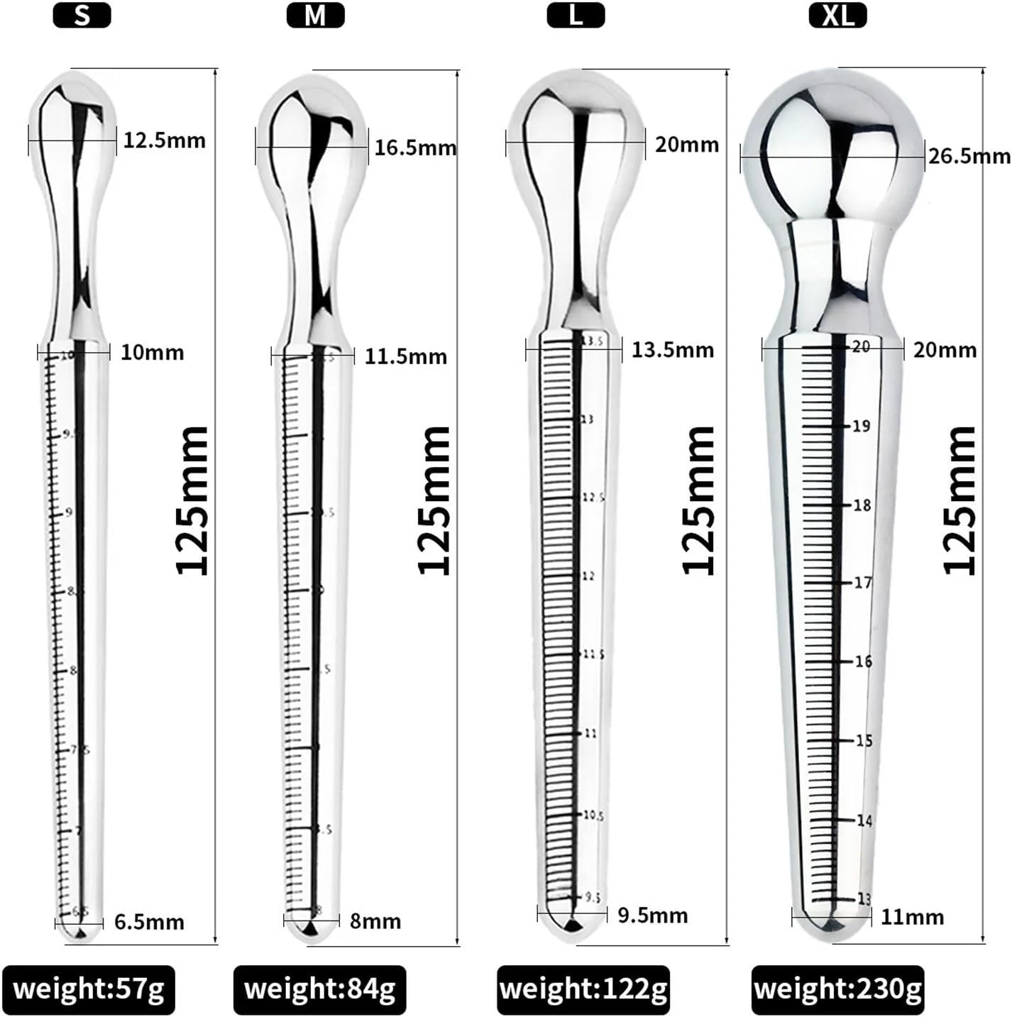 Stainless Steel Urethral Plug Sound Stimulator Prostate Massager Stick Anal Vaginal Three-Purpose Male Penis for Men (Color : Size-L)