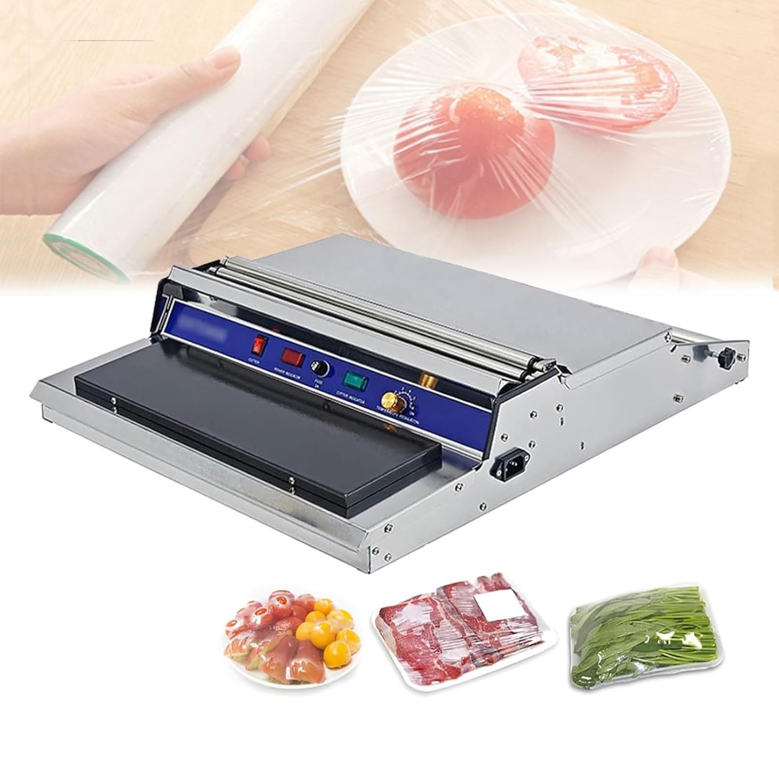 AYCDL Stainless Steel Film Packaging Machine,270W Film Packaging Machine w/Control Panel,Sealing and Cutting Width: 450mm/cutter Temperature: 50-140°C