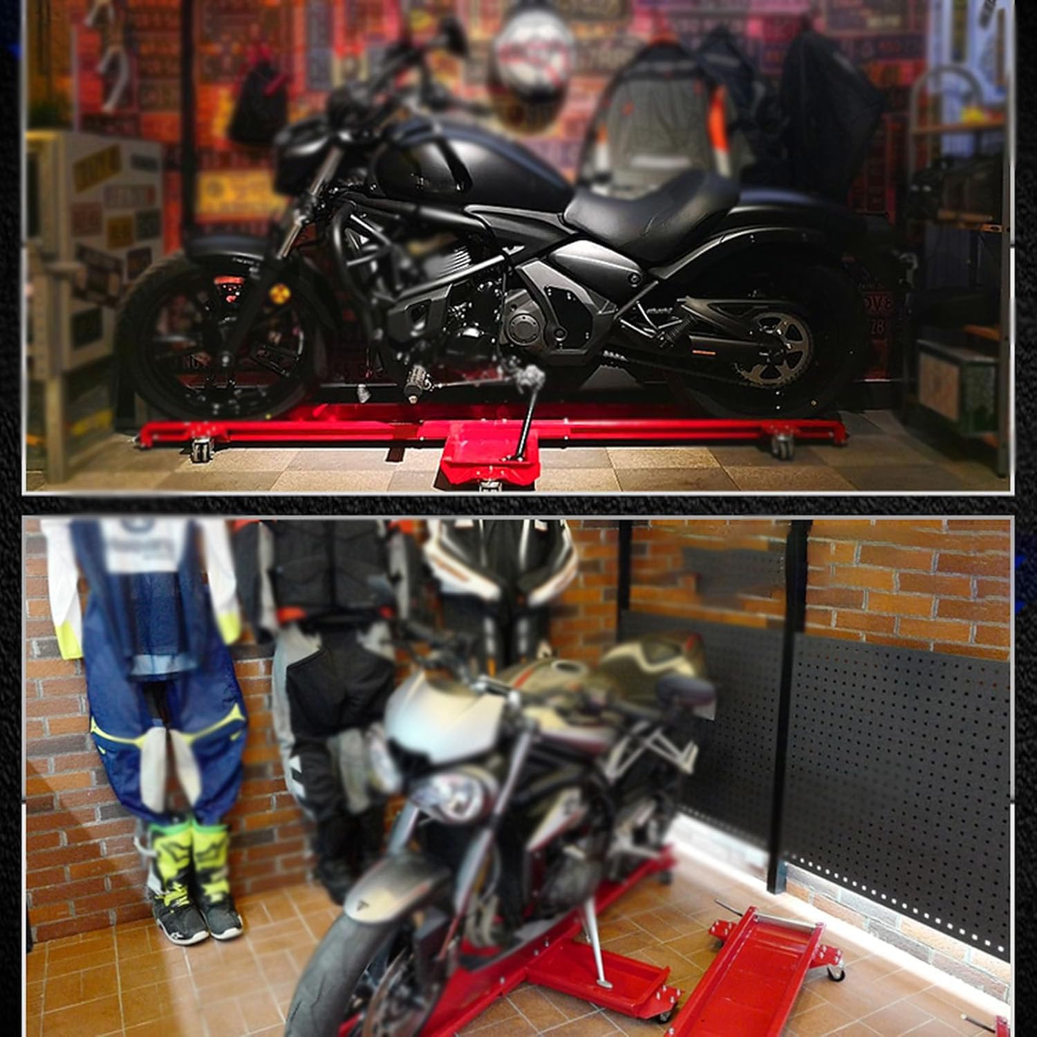 Wytrzymały motocykl i hulajnoga, ze stojakiem centralnym, platforma transportowa dla motocykli, obciążenie 567 kg, garaż, łyżworolki parkingowe