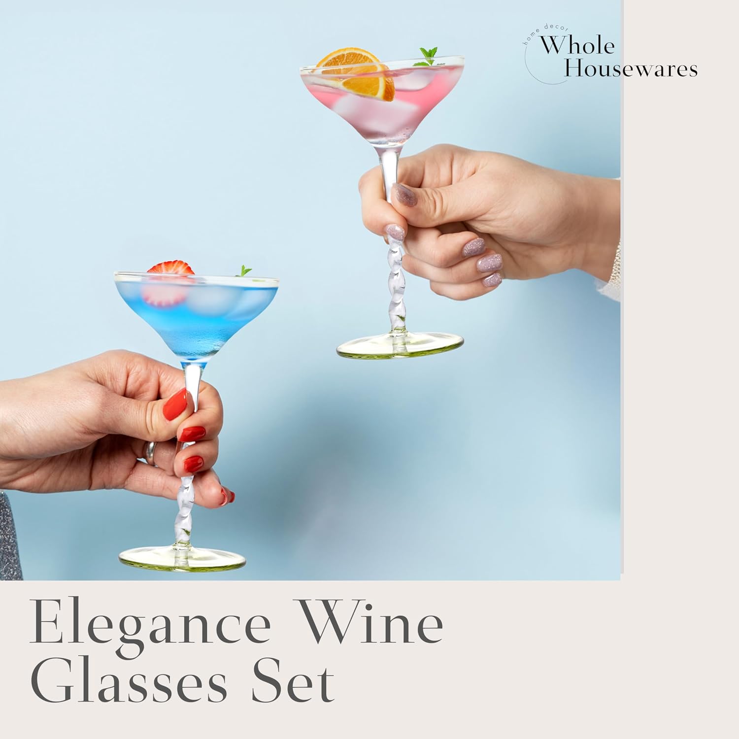 WHOLE HOUSEWARES Martini Glasses Set of 4 - Exquisite Style Drinking Glass - Dishwasher Safe Vintage Glass Cups - Elegant Martini Twisted Goblet, Glassware for Cocktails and Parties.