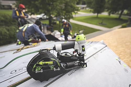 Vista 10 de STINGER CN100B - Kit de clavadora neumática de casquillo, herramienta y 8000 tapas/clavos, clavos de tapa para techos y envoltura de casa (0136252)