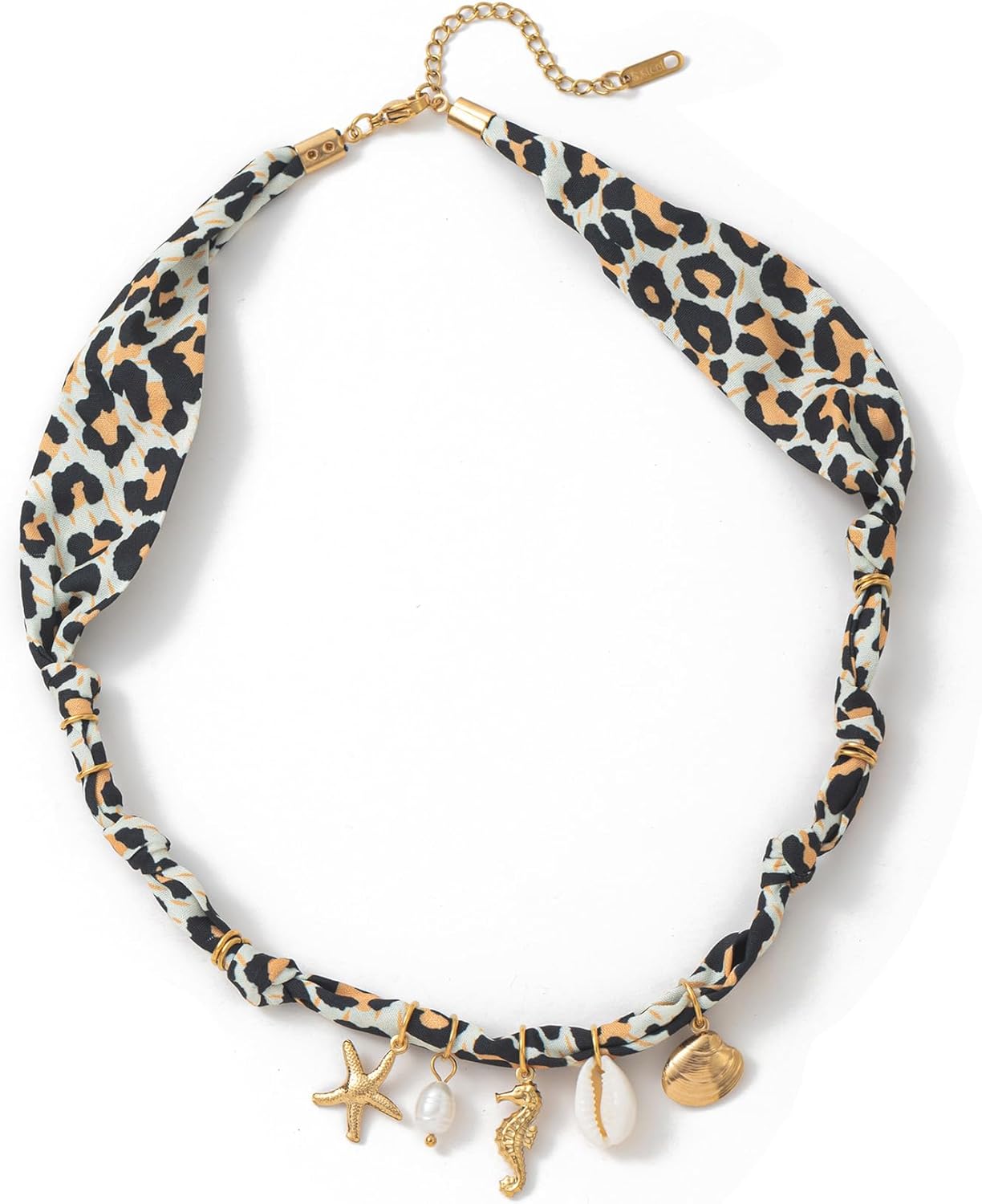 Scarf Necklace with Charms for Women Boho Bandana Style Fabric Choker with Cute Pendants Summer Statement Jewelry Gift