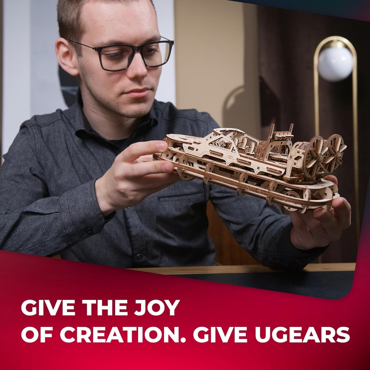 UGEARS Rescue Hovercraft, 3D Wooden Puzzle Ship, Wood Model Boat Kits to Build, Premium Model Boats Kits with Intricate Design to Build
