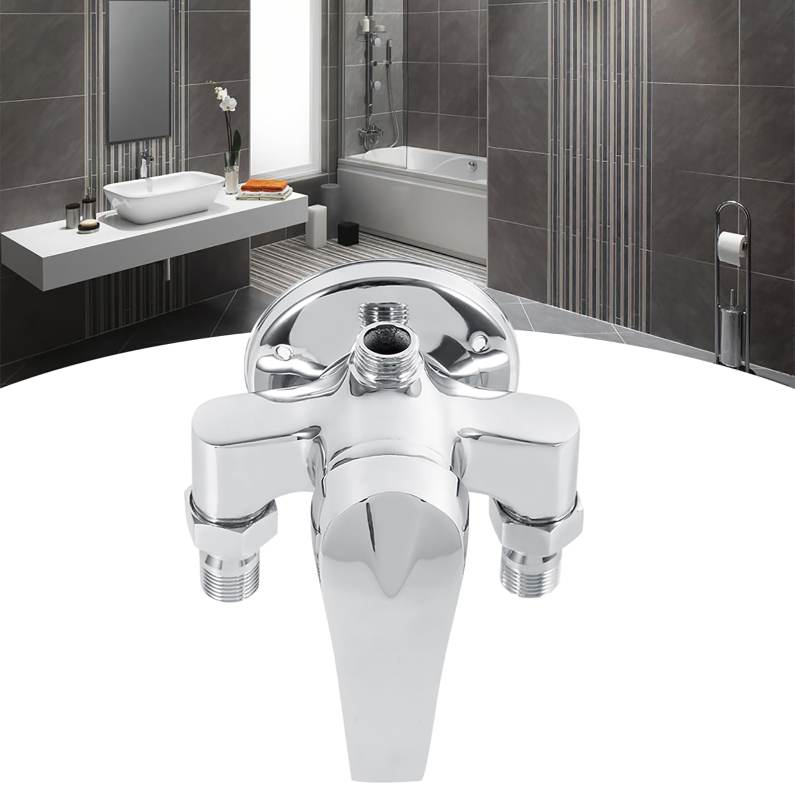 Válvula de control de mezcla de mezcla de agua fría y caliente con rosca macho G1/2, válvula de ducha de baño de plástico de cobre con superficie lisa, para uso en lavabo y ducha