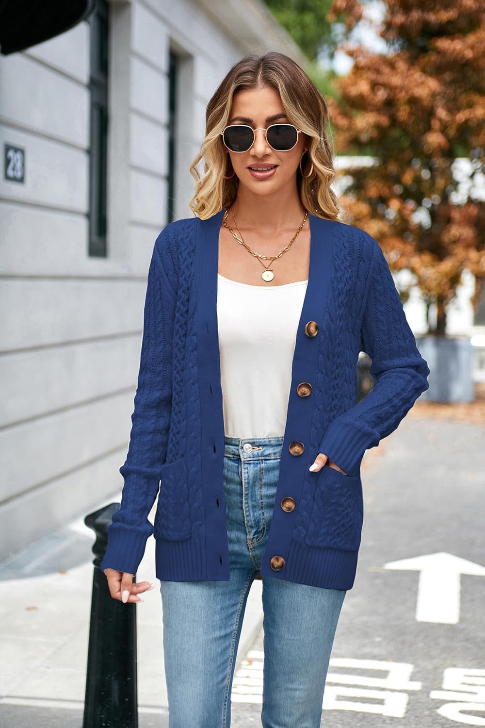 Womens Cardigan Sweaters Cable Knit Sweater 2025 Fall Winter Chunky Open Front Button Down Coats with Pockets - Image 4