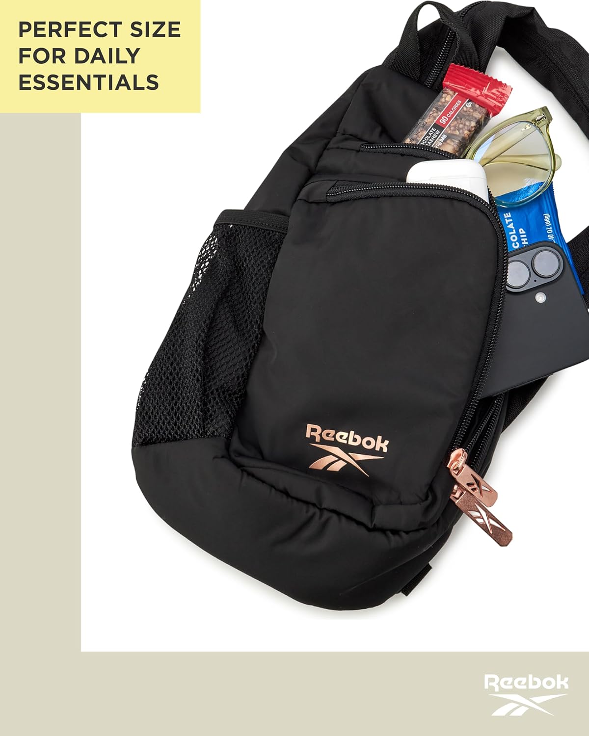Reebok Unisex Crossbody Sling Bags – Compact Convertible Strap Cross Body Bag Travel Sling Bag - Gym & Travel Essential, Size One Size, Madeline Black - Image 7
