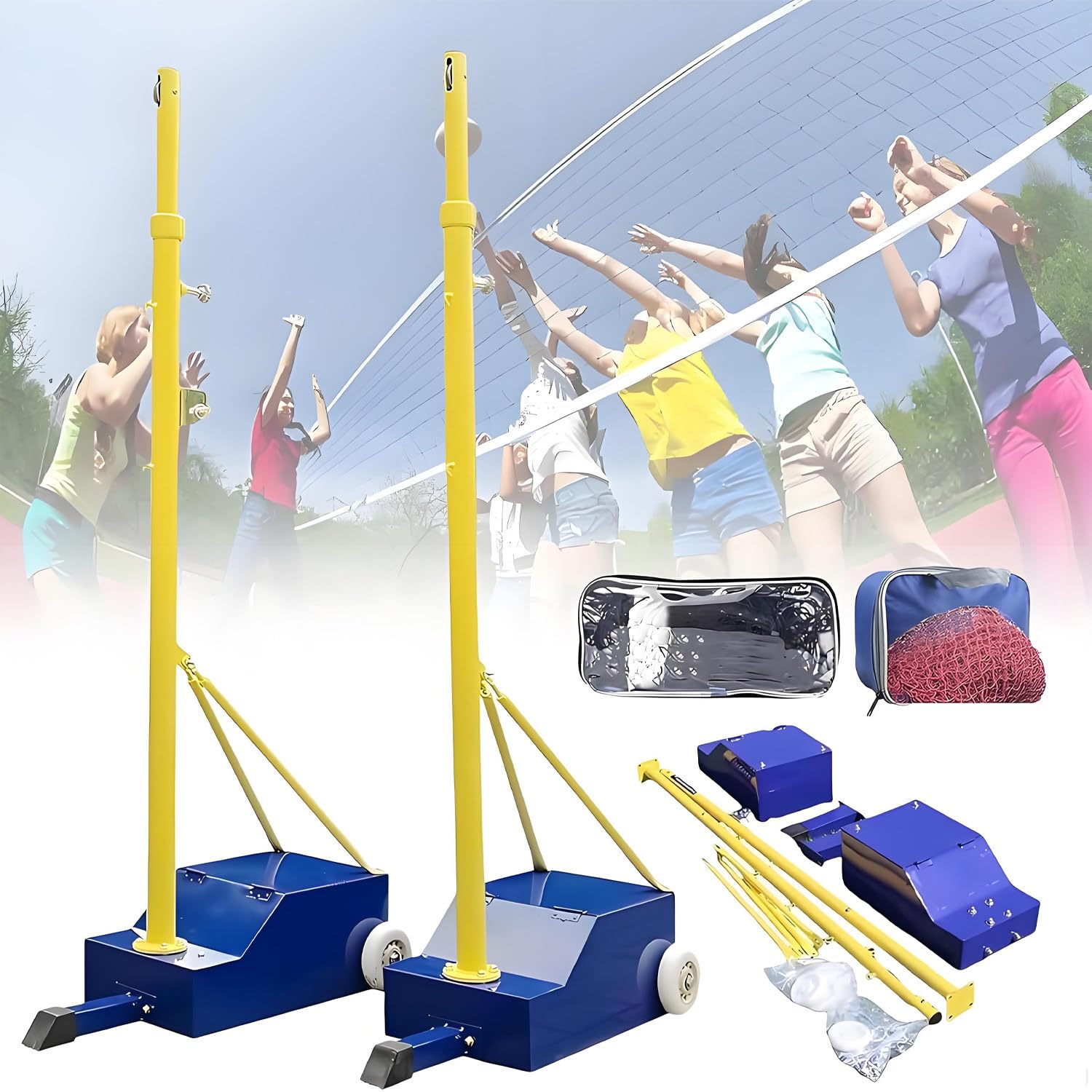 UORDBY Portable Volleyball Badminton Net Set, Height Adjustable (5-6.8ft) Heavy Duty Iron Poles with Casters, Volleyball Net Outdoor, for Indoor Outdoor Backyard School Training