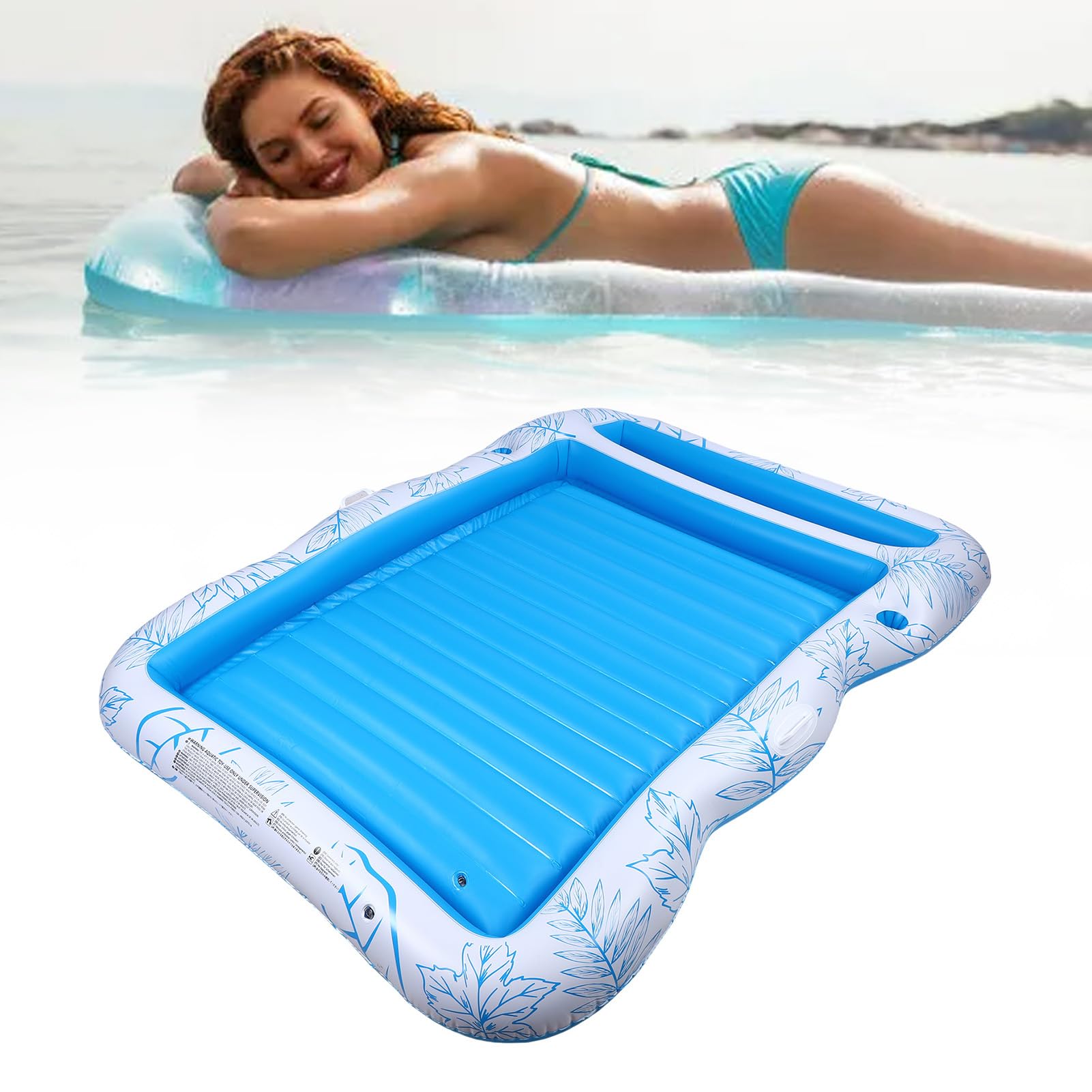 Aufblasbare Bräunungs-Poolliege, Sonnenbad, Strand-Sonnenfloß, Verdicktes PVC, 2 Personen, 215 X 135 cm, Integriertes Kissen mit Schwimmendem Bett für Pool, Strand