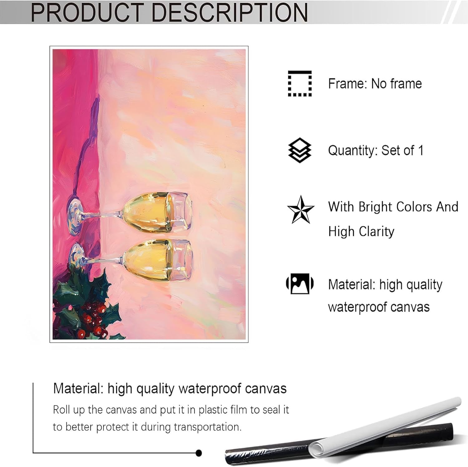 Funky Pink Champagne Poster Trendy Room Aesthetic Wine Glass Canvas Wall Art Alcohol Preppy Cocktail Picture Prints Painting For Home Bedroom Dorm Living Room Wall Decor 16x24in Unframed