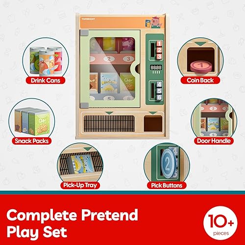 Miniatura 5 de TOP BRIGHT Juego de máquina expendedora de madera, comida para niños, juguetes de simulación con barras de madera y latas de bebidas, juguetes