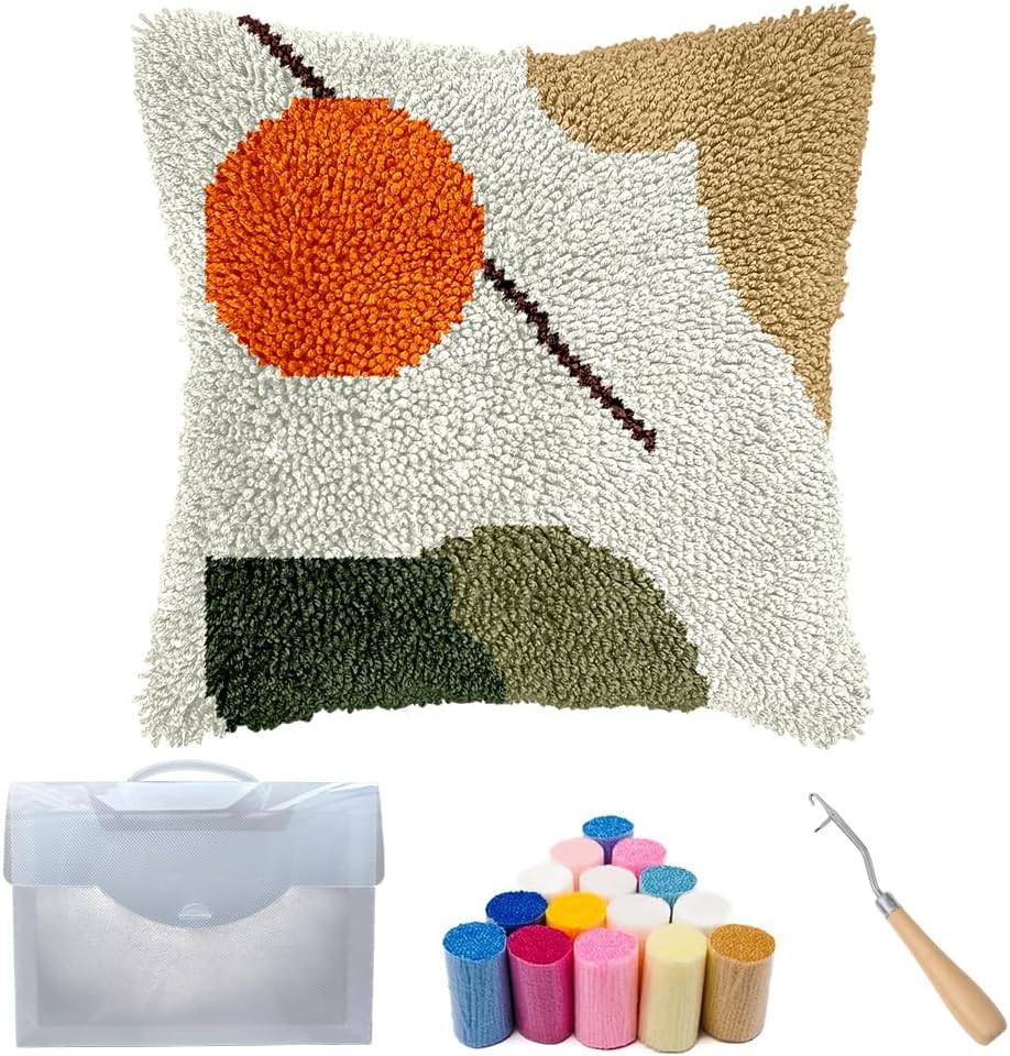 Cozykeke Pattern Latch Hook Kit,DIY Pillow Cover Cushion Craft Kits with Pre-Printed Canvas for Adults and Beginners, Suitable for Home Decor and Festival Gift 17 * 17in (BX19)