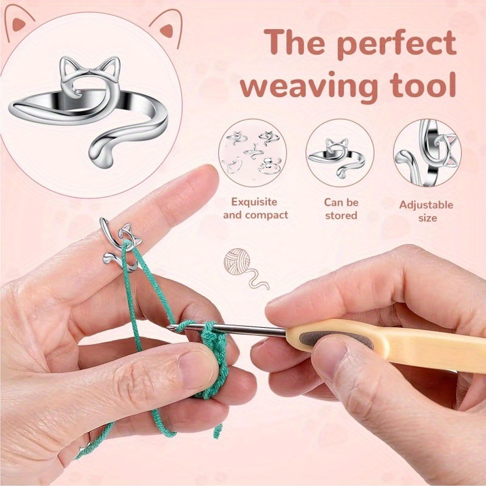5PCS Crochet Ring, Zinc Alloy Animal Shaped Crochet Tension Ring for Finger, Prevent Yarn Slipping, Improve Crocheting Efficiency, Fashionable Crochet Accessories for Knitting Lovers 2