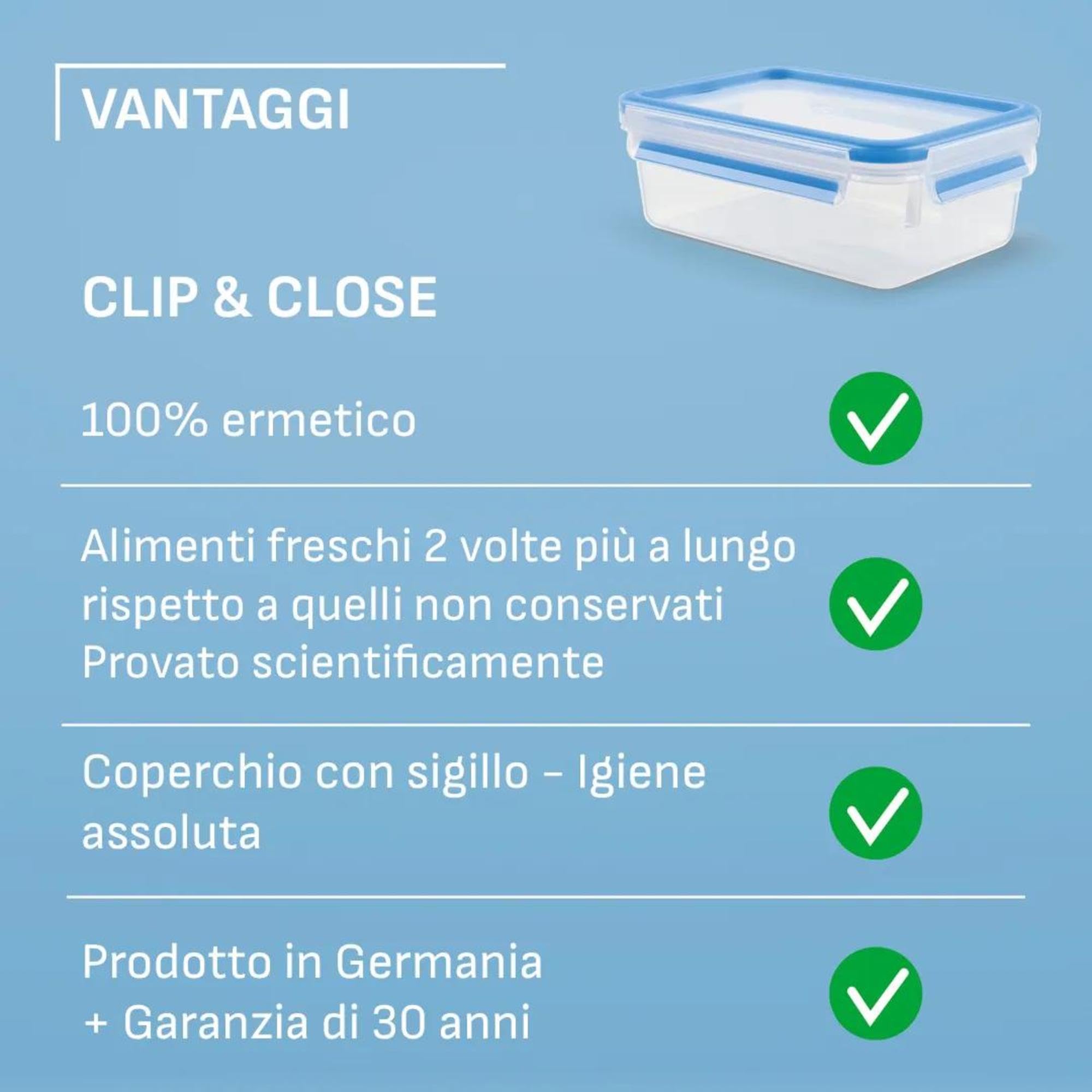 Emsa Clip & Close Conservazione Alimenti Freschi, Set Mealprep, Contenitori Ermetici per Alimenti, A Prova di Perdite, Igienici, 6 x 0.8L, N1031950