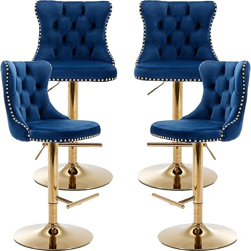 Miniatura 12 de Juego de 2 taburetes de bar giratorios de terciopelo, altura ajustable de 25 a 33 pulgadas, taburetes de bar con respaldo, sillas de bar para altura