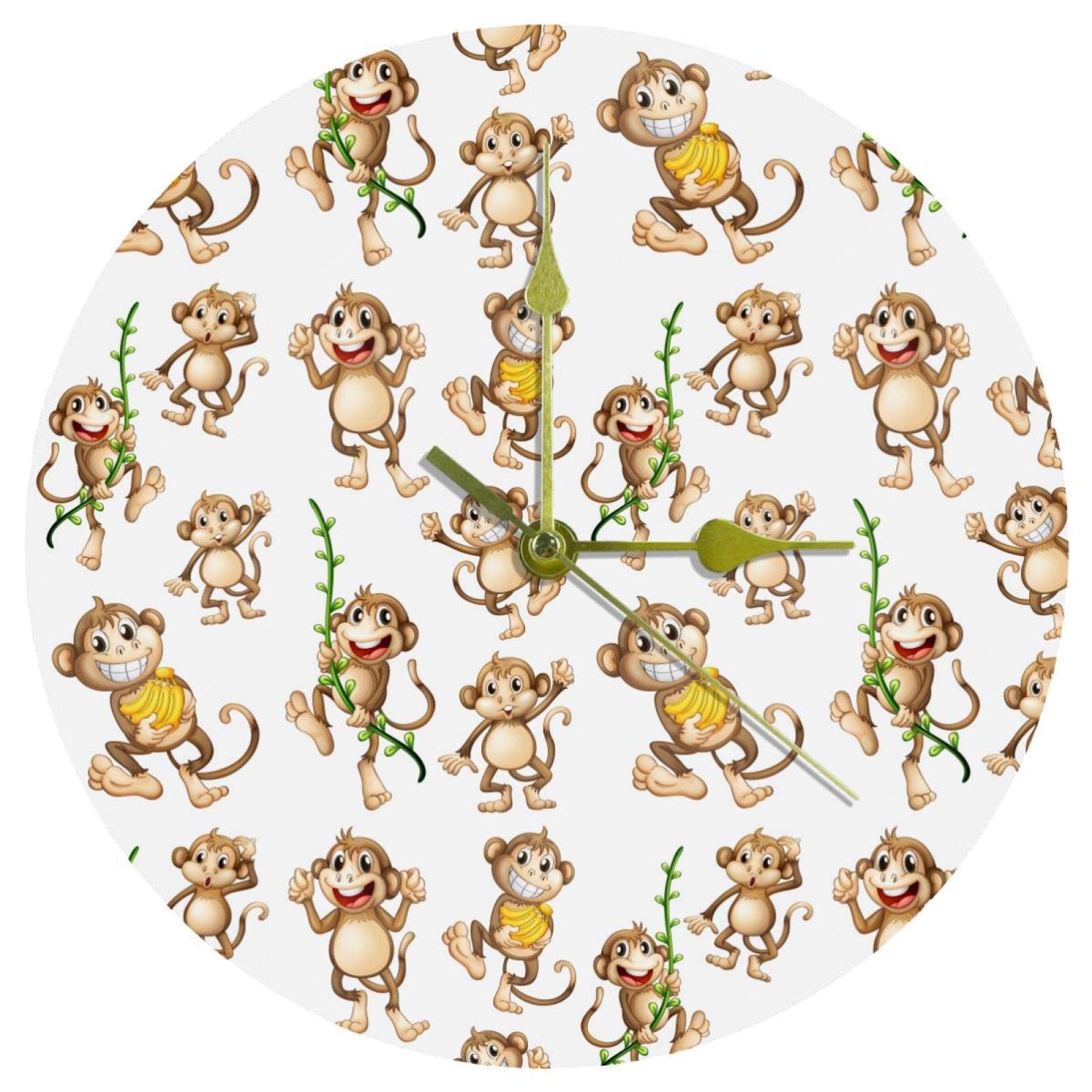 Horloge murale singe en acrylique ronde et silencieuse de 30 cm pour décoration