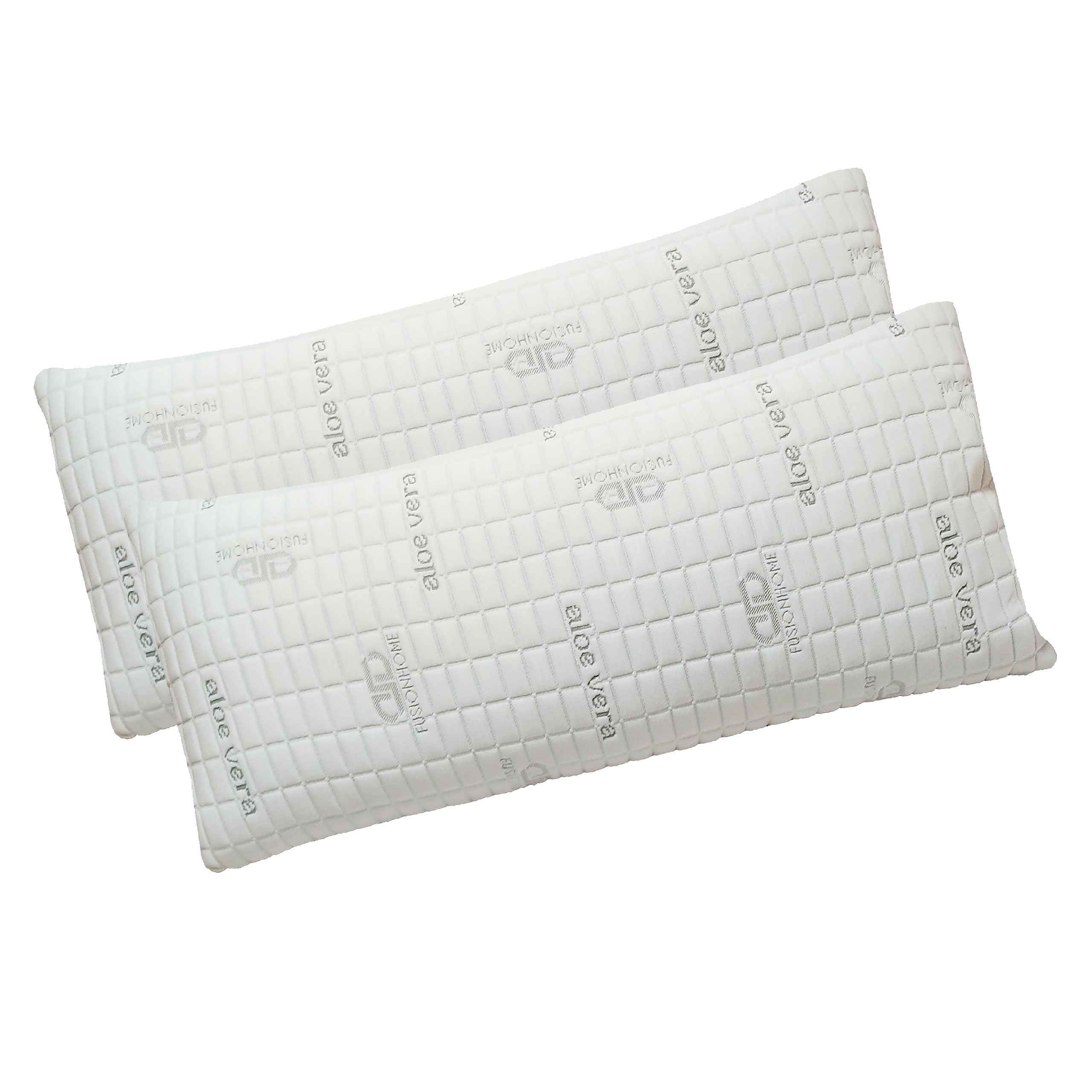 FUSIONHOME - Almohada Fibra y Viscoelástica Aloe Vera Pack x2 75 cm - Tejido Strech Aloe Vera - Memory Foam, Termoregulable - 80% Fibra Hueca y 20% Copos 100% Viscoelásticos - Firmeza Media