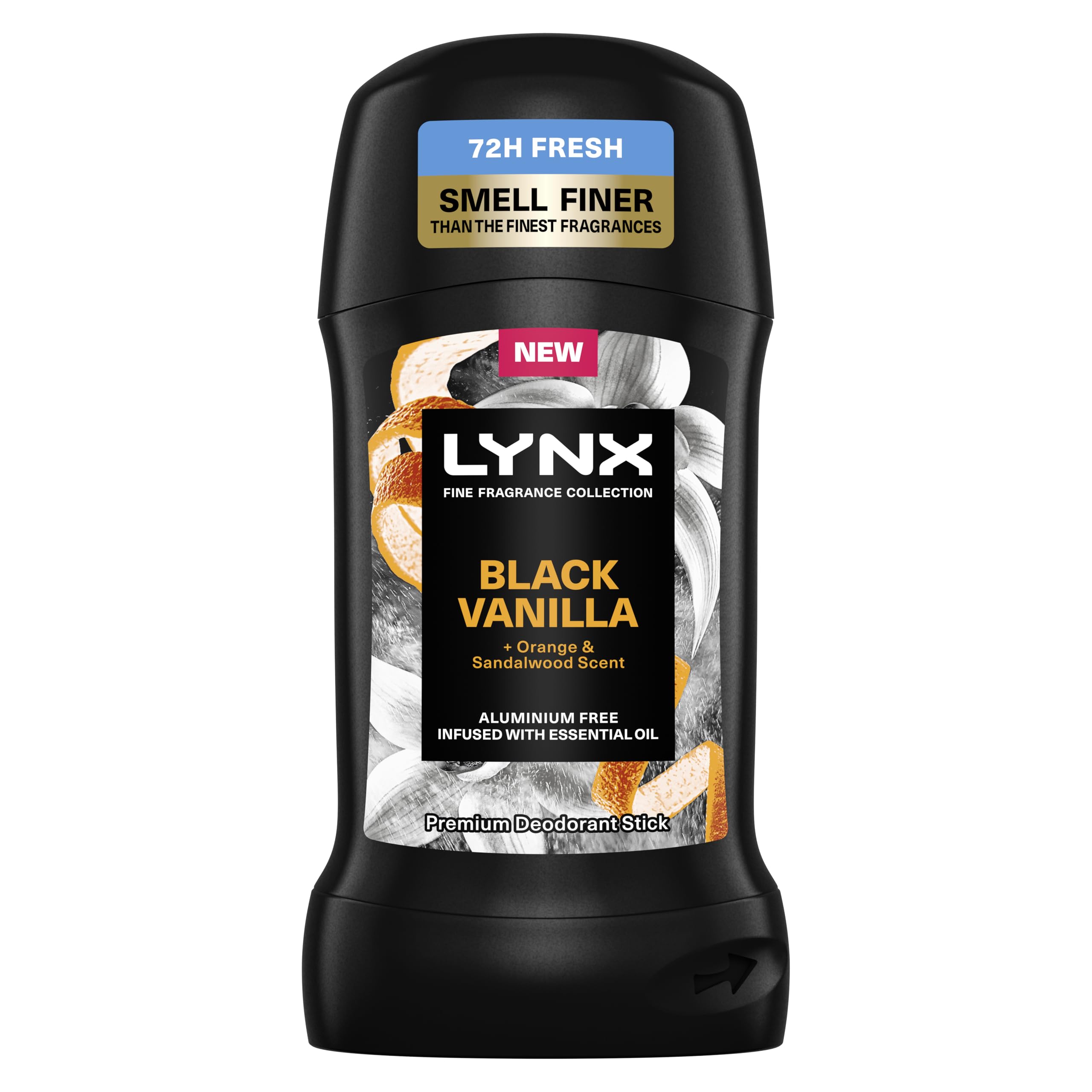 Fine Fragrance Collection Black Vanilla Premium Deodorant Stick with 72 hour odour protection, infused with a vanilla, orange & sandalwood scent 50 ml
