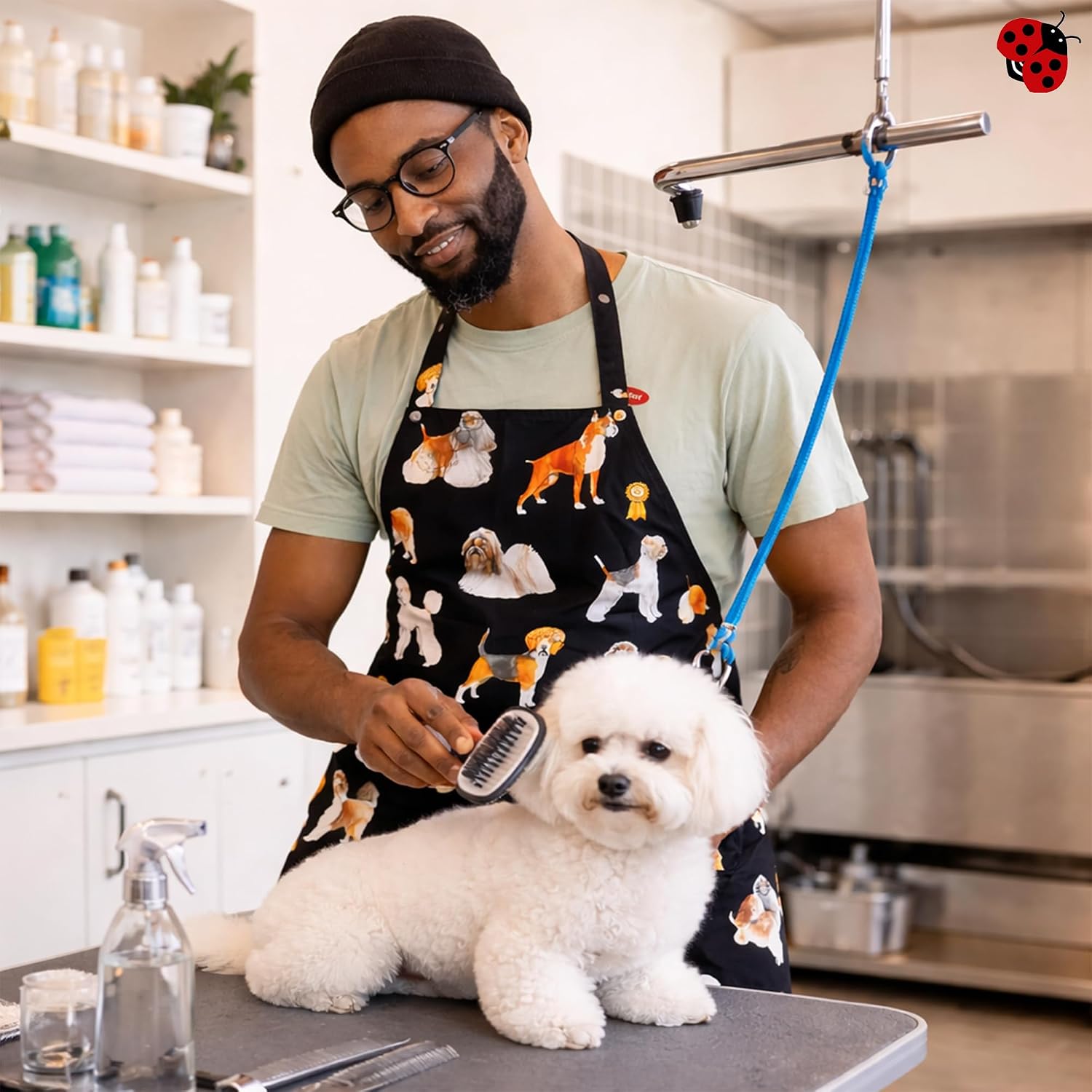 Ladybird Line 655 Unisex Dog Groups Waterproof Apron, Hair Bleach Resistant, Adjustable Neck Band, Breathable Mesh Lining