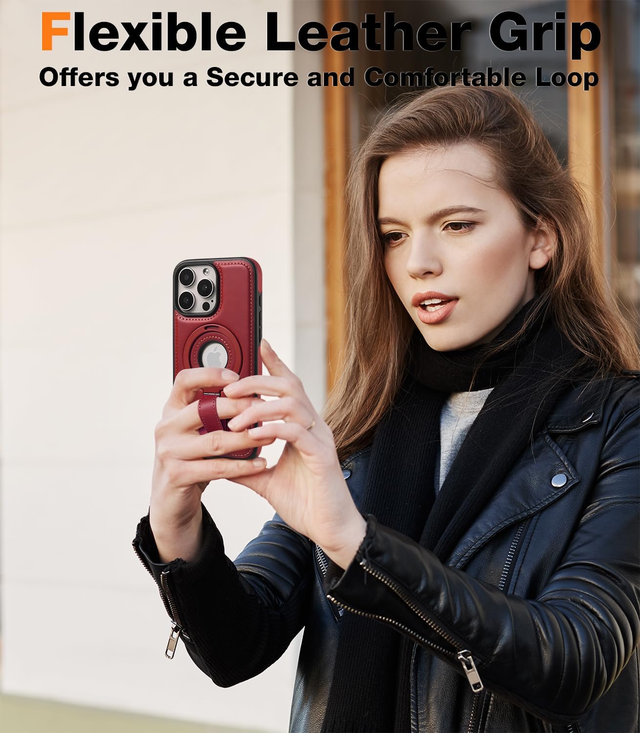 for iPhone 16 Pro Max Leather Case with Stand, Anti-Slip Grip Ring, Fits for MagSafe (Burgundy, IP 16 Pro Max-6.9inch) - Image 4