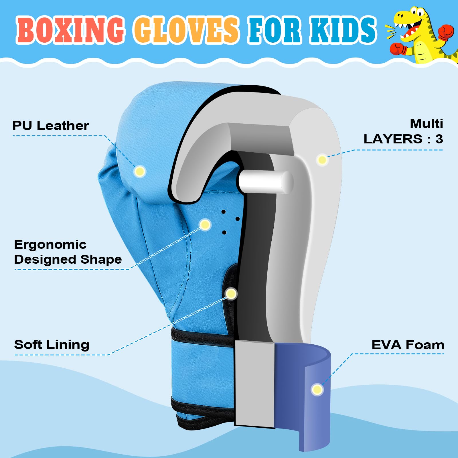 Guantes Boxeo Niños 4 oz para Entrenamiento y Sparring MMA Muay Thai Kick Boxing Edad 5-12 Años