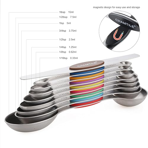 Vista 2 de Juego de cucharas medidoras magnéticas de acero inoxidable de doble cara, cucharadita apilable cucharada de medición para medir ingredientes secos