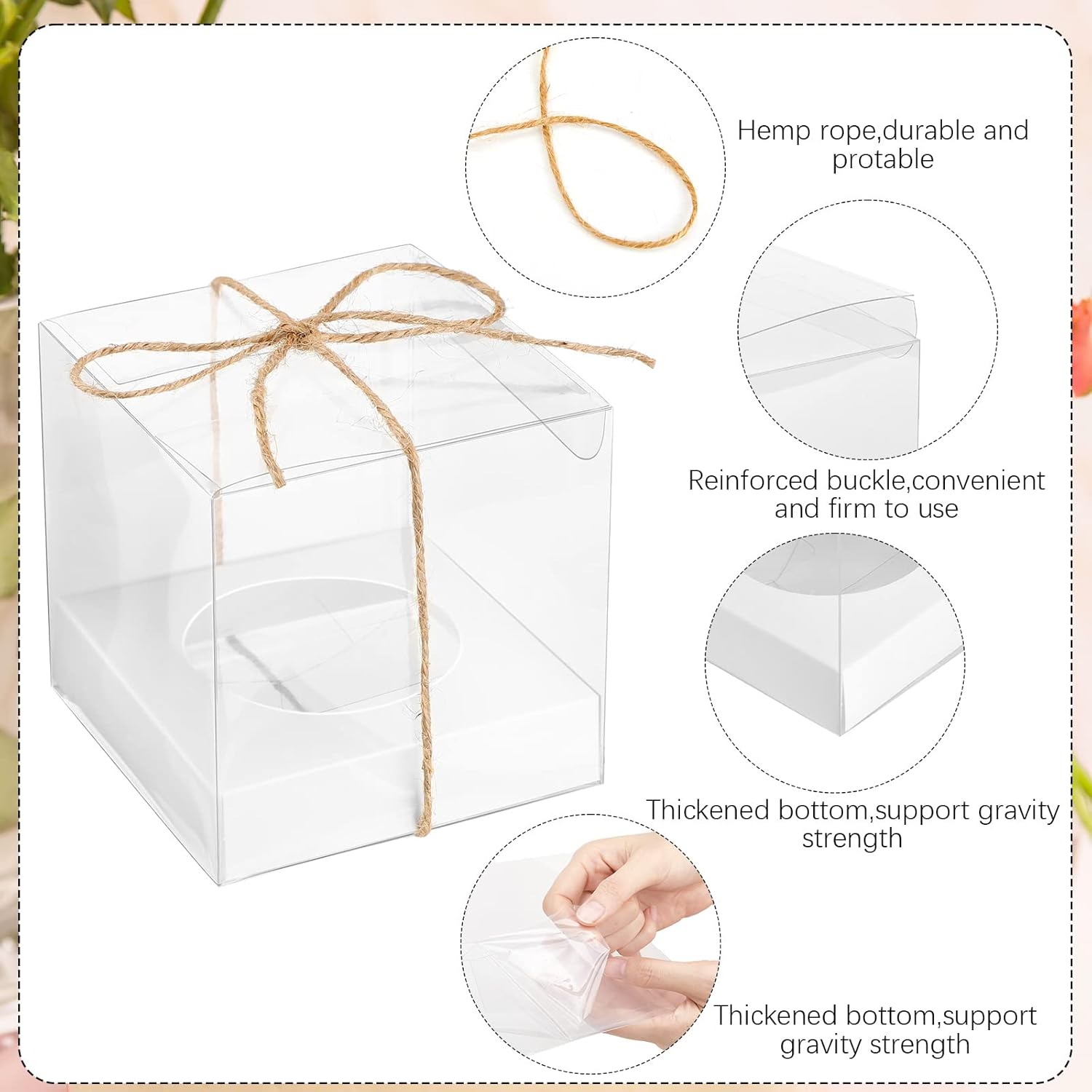 96 Pieces Individual Cupcake Boxes Single Cupcake Container Clear Cupcake Carrier Plastic Cupcake Storage Cupcake Holder with Ribbon and Insert for Wedding Birthday Party Favor, 3.5 x 3.5 x 3.5(White)