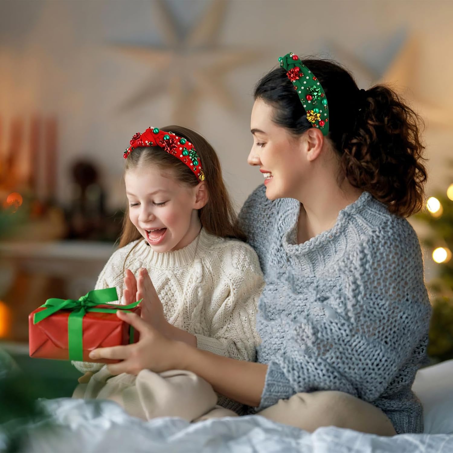 Christmas Headbands for Women Girls, Red Green Knotted Jeweled Headband, Cute Xmas Christmas Hair Accessories Holiday - Image 6