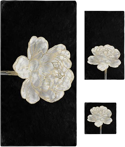 Juego de toallas florales blancas abstractas para baño, cocina, playa, pelo, mano, yoga, toallas y paños de cocina, flores botánicas de primavera,