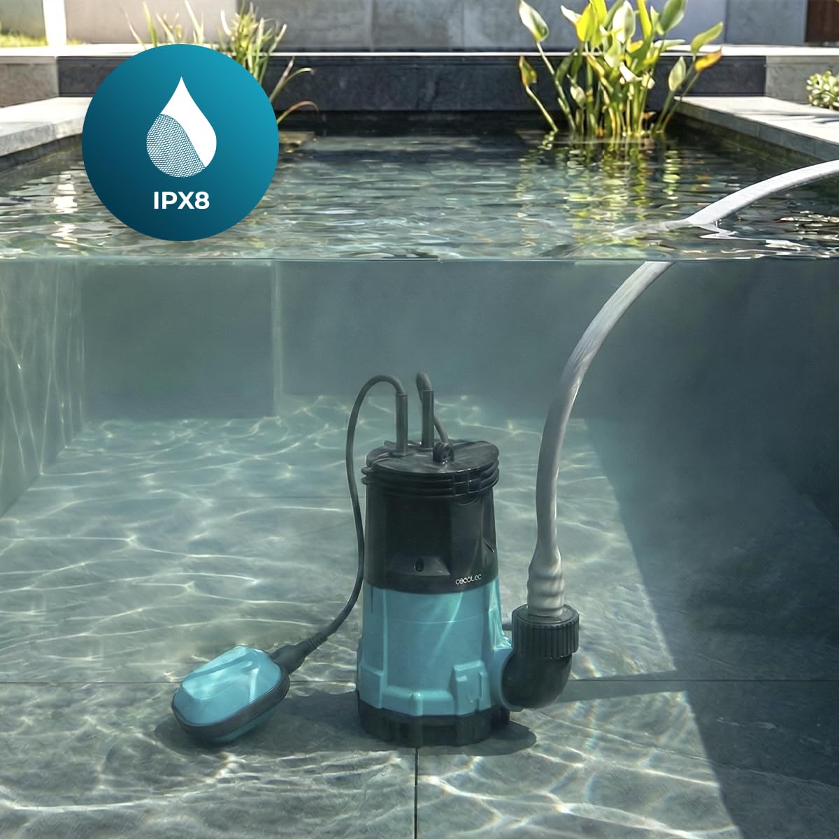 Cecotec Neptunus 750 Zatapialna pompa ciemna i kryształowa 750 W, 2w1 woda czysta i brudna, 14000 l/h, funkcja niskiego zasysania, wysokość 7,5 m, głębokość 7 m, przełącznik pływakowy, IPX8, kabel 10