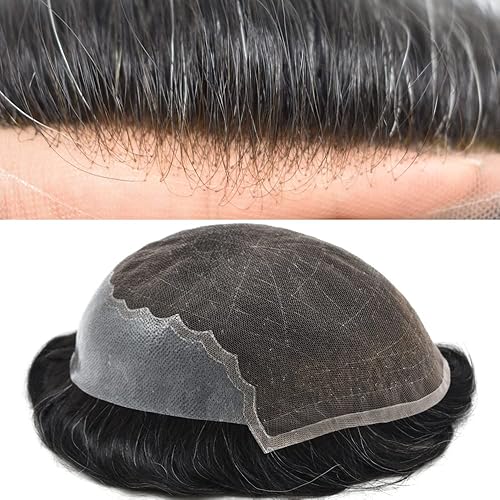Sistema de cabello para hombre, encaje francés transparente, tupé, gris, marrón, negro, rubio, pieza de cabello para hombre, 120% densidad media
