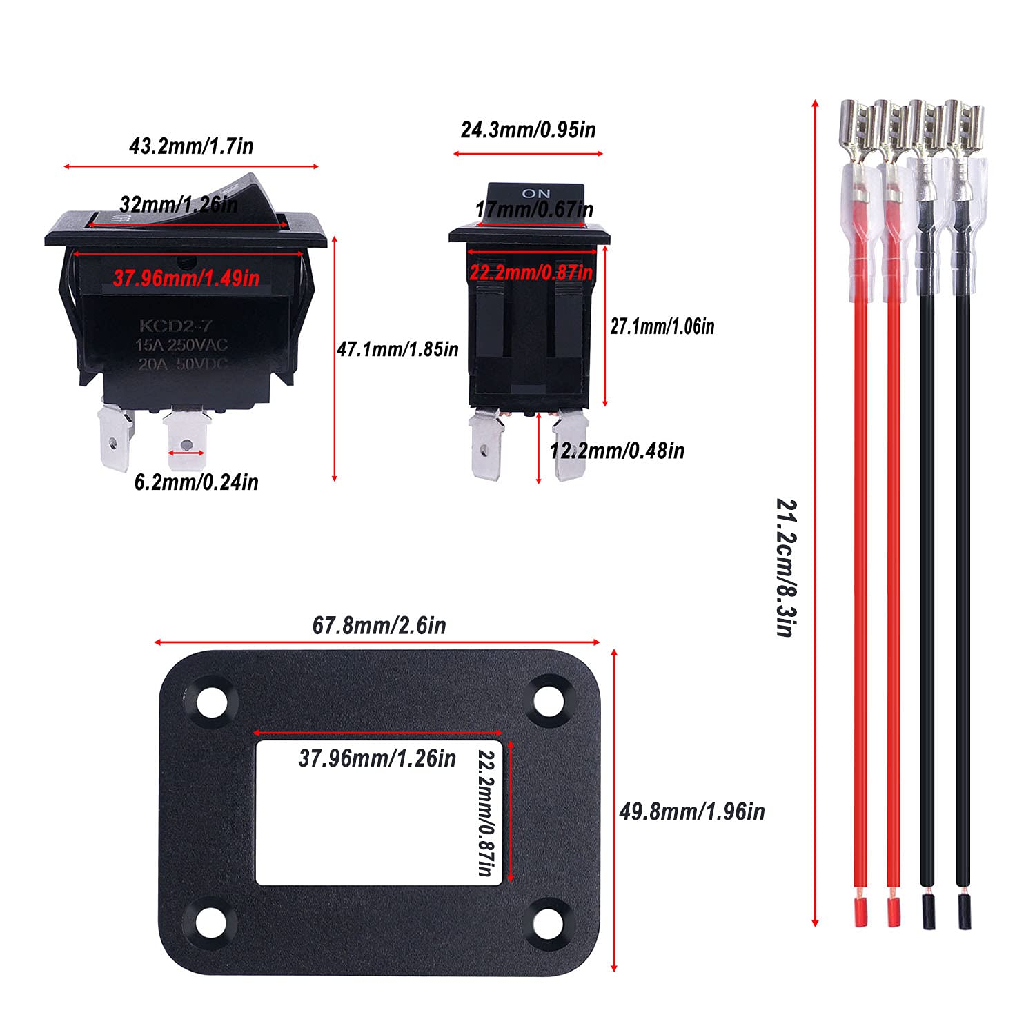weideer 12V Switch ON/Off with Panel 4Pin Rocker Switch DPST Trailer Camper Light Toggle Switch with Wires