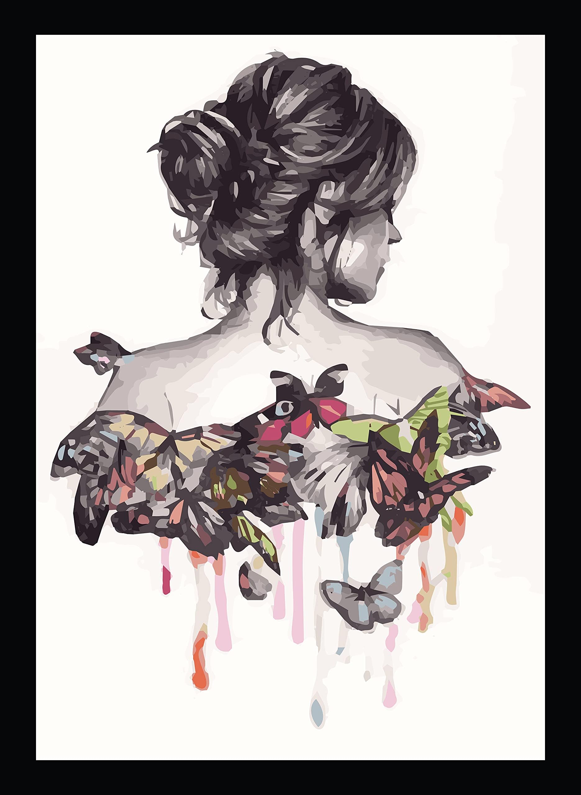 BIRD'S MIND Art Abstract Girl Oil Paintings Wall Hanging Synthetic Wood Photo Framed Poster Girls Room Bedroom Living Room Home Office Wall Frames L x H 9.5 Inches x 13 Inches(Multicolour)