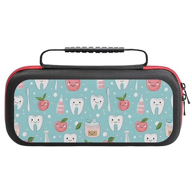 Compatible with Nintendo Switch Case Cute Toothbrush Teeth Print Travel Carrying Cases Compatible with Switch Lite Oled Console