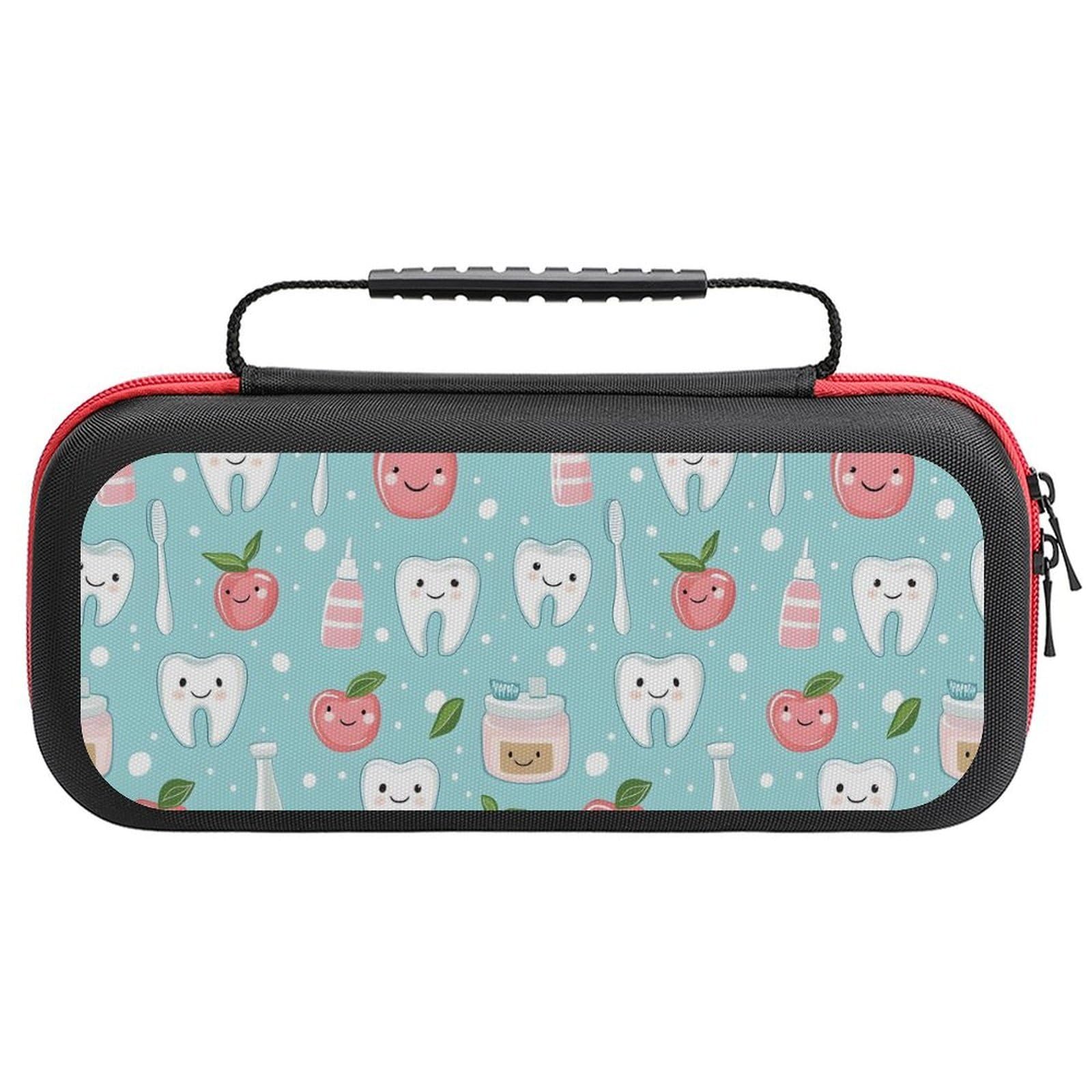 GVYGVY Compatible with Nintendo Switch Case - Fashion Travel Carrying Cute Toothbrush Teeth Print Case Compatible with Switch