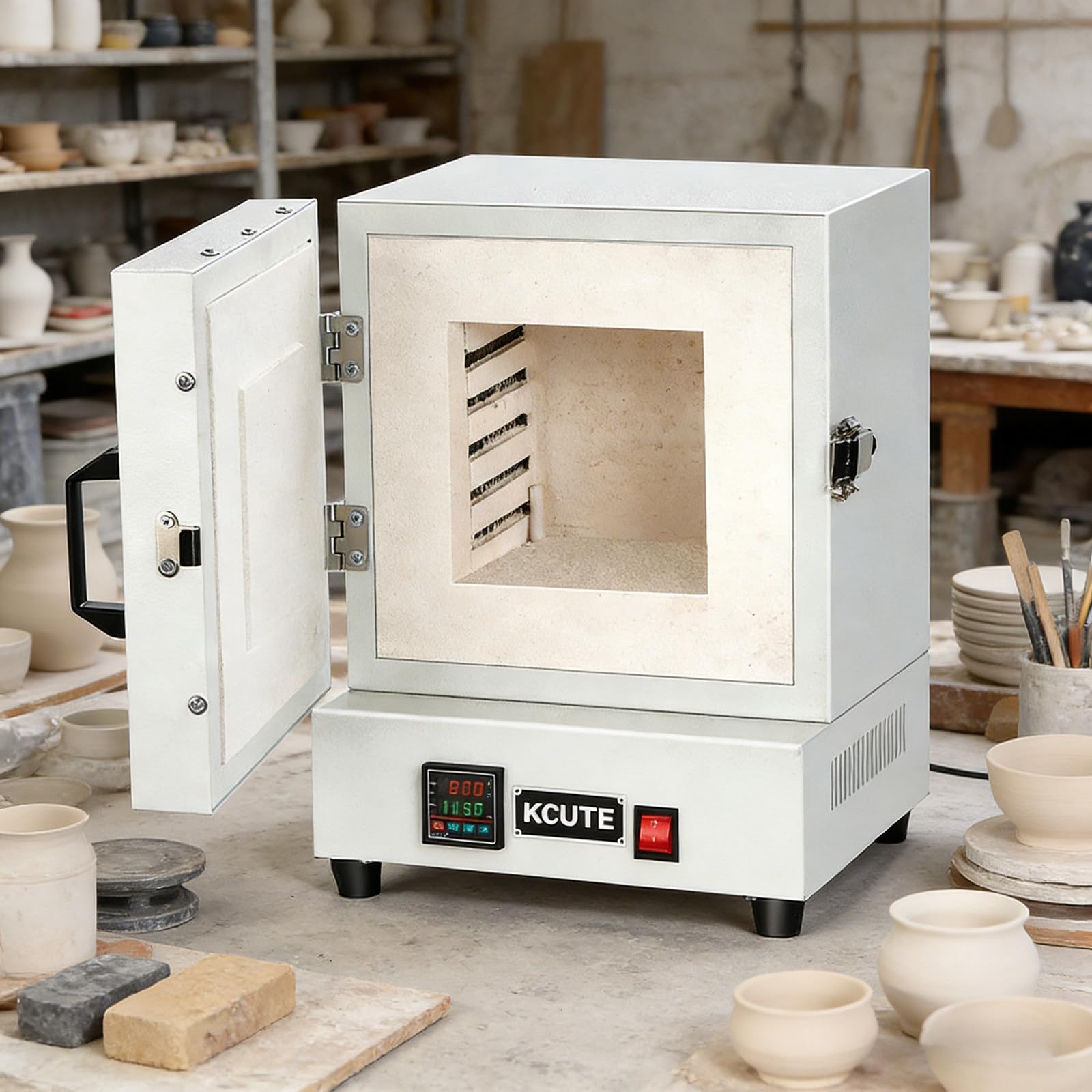 2000W Elektrischer Muffelofen, Tischherd Hochtemperatur-Ausbrennofen, Elektrischer Sinterofen, Geschlossener Labor-Muffelofen, Geräumiger Brennraum (16×16×13,8 cm)